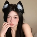 Süßer schwarz-weißer Plüsch Katzenohren Haarreif getragen von Modell für Cosplay - Einfacher Stil / Schwarz Blau