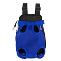 Dettaglio dello zaino blu traspirante per animali con cinghie regolabili e zip - S / Blu scuro