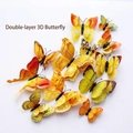 Set of 12 yellow double-layer 3D butterfly wall stickers with realistic gradient wings - Magnetic with Adhesive / Yellow Double Layer 12PCS