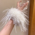 Oversized white faux fur hair scrunchie with fluffy texture for autumn and winter - Hair Tie / 13cm / White