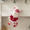 Calza natalizia in maglia rossa e bianca con Babbo Natale 3D e motivo a fiocco di neve - Stile Babbo Natale 3D Fiocco di Neve / 25*43cm