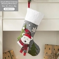 Grey Christmas stocking with white bear design, 28x45cm fabric gift bag for Xmas decor - Large 3D Polar Bear Style (Grey/White) / 28*45cm