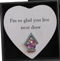 White heart plaque with house motif in gift box for neighbor Christmas gift - L (7.5*7.5) Next Door Neighbor Thanks - Heart + Box