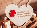 Heart-shaped wooden ornament with red puzzle piece and grateful thank you message - P (6*5cm) Thank You Journey Puzzle - Heart Wood