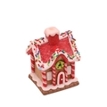 Christmas gingerbread house decoration with red roof and candy cane pillars for holiday desks - Model B House