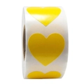 Close-up of a roll of yellow heart-shaped self-adhesive sticker labels for decoration - Yellow