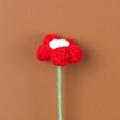 Handmade crochet red and white wool flower bouquet on a brown background - Puff Flower Stem - Red Petals White Center