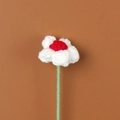 Handmade crochet Christmas flower in red and white yarn with green stem decoration - Puff Flower Stem - White Petals Red Center