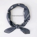 Elegant dark grey square scarf with white paisley pattern and smooth silk texture - Paisley Grey