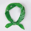 Bright green square silk scarf featuring classic white paisley patterns and fine hem - Paisley Green