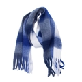 Close-up of blue and white checkered scarf featuring soft fringed tassels and cozy texture - Royal Blue White (05#)