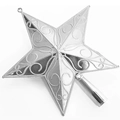 Silver 20cm double-sided star Christmas tree topper with embossed floral patterns and spiral base - 3D Star 15cm / Silver