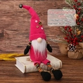 Rose red Christmas gnome figurine with long legs, plush beard, and 55cm total height - Rose Red