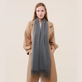 Classic grey cashmere wool scarf with tassels paired with a beige long coat for winter - Deep Heather Grey