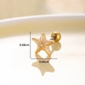 Golden starfish stud earring with central crystal accent measuring 0.68cm by 0.66cm - Gold Base White Starfish