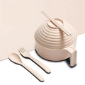 Eco-friendly beige wheat straw noodle bowl set with lid, spoon, fork and chopsticks - 5-Piece Set (Including Utensils) / Nordic Beige