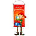 Merry Christmas banner with cartoon elf figure and dangling legs for wall decoration - Elf
