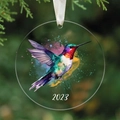 2023 hummingbird round acrylic ornament with vibrant watercolor bird design - Watercolor Hummingbird 2023
