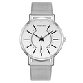 YOLAKO men's quartz watch with silver mesh strap and white dial in a front view - White Dial Silver Strap