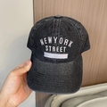 Gorra de béisbol de mezclilla negra lavada con bordado de New York Street - Ajustable 56-60cm / Negro con Bordado NEWYORK