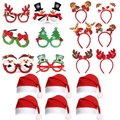 Weihnachtsfeier-Set mit 6 Brillen, 6 Haarbändern und 6 Hüten in festlichen Farben - 6 Brillen + 6 Mützen + 6 Haarreifen