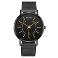 Men's fashion quartz watch with black Milanese mesh strap and gold markers - Gold Hands Black Dial Black Strap