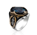 Anello vintage da uomo con grande gemma mistica ovale e dettagli intrecciati oro - Aperto Regolabile / Gemma Mistica Fascia Bicolore
