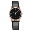 Orologio minimalista da donna con cinturino in pelle nera e cassa in oro rosa su bianco - Nero