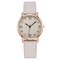 Minimalist women's quartz watch with rose gold case and light grey leather strap - Light Gray
