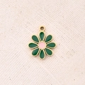 Small Size Green Oil-spot Glaze Flowers Pendant (gold)|1 Pc/package / 13x10.5mm (aperture: 1.2mm)
