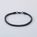 Detailansicht des schwarzen Edelstahl-Weizenkettenarmbands mit dichter gewebter Textur - 3mm*19.5cm / Schwarz