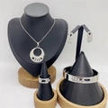 Silver stainless steel jewelry set with moving crystals including necklace and earrings. - Steel Color|02 / Adult One Size