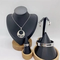 Polished stainless steel jewelry set with necklace, earrings, ring, and bangle - Steel Color|01 / Adult One Size