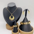 Golden stainless steel jewelry set with necklace earrings ring and bangle - Gold|02 / Adult One Size