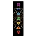 Macro detail of Seven Chakras and Sacred Geometry print on black vertical wall hanging - Style 21 / 40x150cm