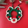 Handmade crochet pet Christmas wreath collar with Santa ornament for cats and dogs - Size S 1.5-4kg / Santa Claus Pompom Bib