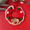 Handmade knitted Christmas pet collar with a cute reindeer design in festive red yarn - Size S 1.5-4kg / Elk Pompom Bib