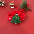 Handmade crochet Christmas pet collar with green tree and white snowflake on red base - Christmas Tree