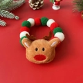 Christmas pet collar with plush reindeer head and red green pompom festive balls - Christmas Reindeer Figure Collar