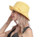 Women's yellow straw hat with bow tie accent in high-quality woven sun protection style - M / Yellow