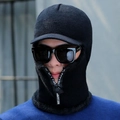 Passamontagna in maglia nera da uomo con visiera e cerniera, calda fodera in pile invernale - M (56-58cm) / Nero