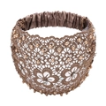 Lace wide headband with pearl and rhinestone embellishments in champagne brown color - Khaki