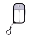 Detail of 50ml portable spray bottle with black frame, transparent body and clip - Set with Silicone Sleeve / Black