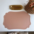 Pink faux leather placemat with irregular wavy edges and fine dotted texture - Embossed Irregular Pink