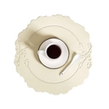 Round beige PU leather placemat with intricate hollow-out floral carving for dining tables - Vintage Round / Beige