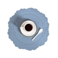 Blue round leather placemat with retro embossed pattern for dining table - Vintage Round / Blue