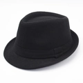 Klassischer schwarzer Wollfilz Fedora Hut für Herren im stilvollen britischen Jazz-Stil - L (58-60cm) / Schwarz