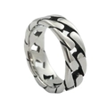 Vintage silver Cuban link chain ring for men and women in retro industrial steel finish - US 11 / Curb Chain Style