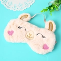Cute beige plush alpaca sleep mask with pink heart embroidery and gold sequin ears - Alpaca / Beige
