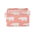 Pink cotton linen storage basket with white polar bear prints and side handles - Pink Polar Bear